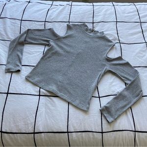 Grey Open Shoulder Mock Neck Long Sleeve